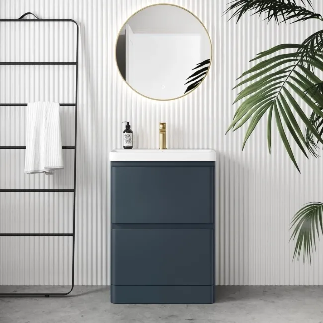 Corsica Inky Blue Slimline Basin Drawer Vanity 600mm