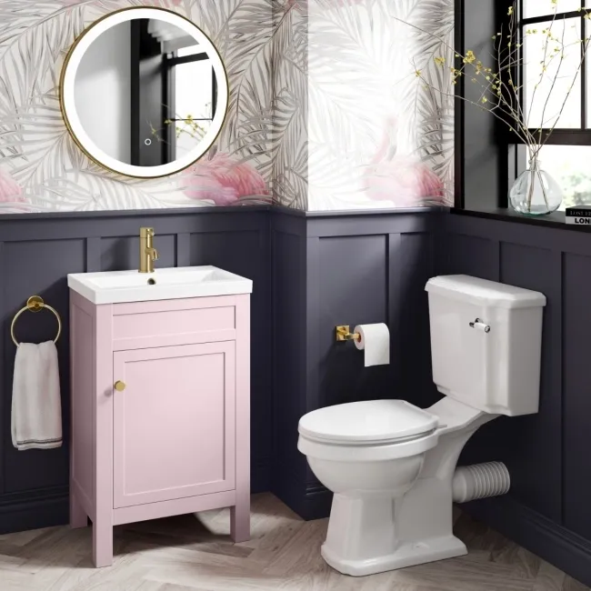 Bermuda Cashmere Pink Basin Vanity 500mm - Brushed Brass Accents