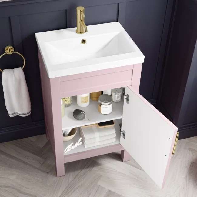 Bermuda Cashmere Pink Basin Vanity 500mm - Brass Knurled Handles