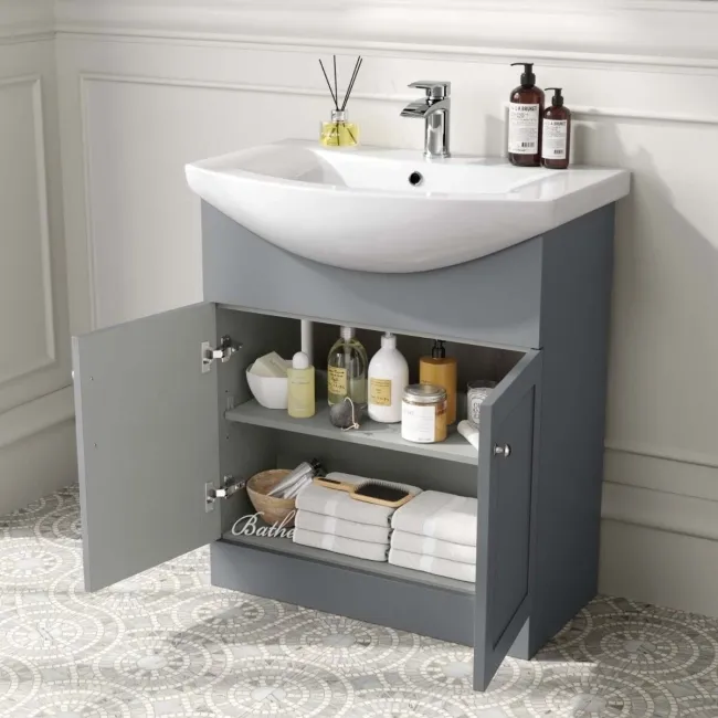 Capri Fog Grey Combination Vanity Basin and Denver Toilet 1350mm - Chrome Handles
