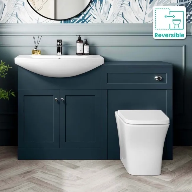 Capri Navy Blue Combination Vanity Basin and Houston Toilet 1350mm - Chrome Handles