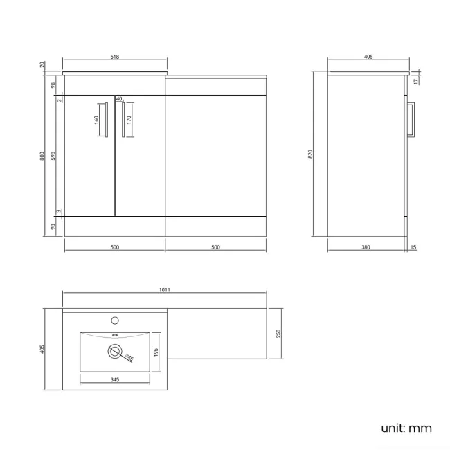 Mersey Gloss White Basin Vanity and Back To Wall Unit 1000mm - Excludes Toilet
