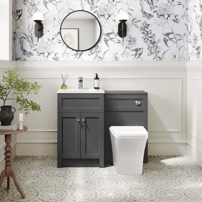 Milos Slate Grey Combination Vanity Basin and Houston Toilet 1000mm - Chrome Handles