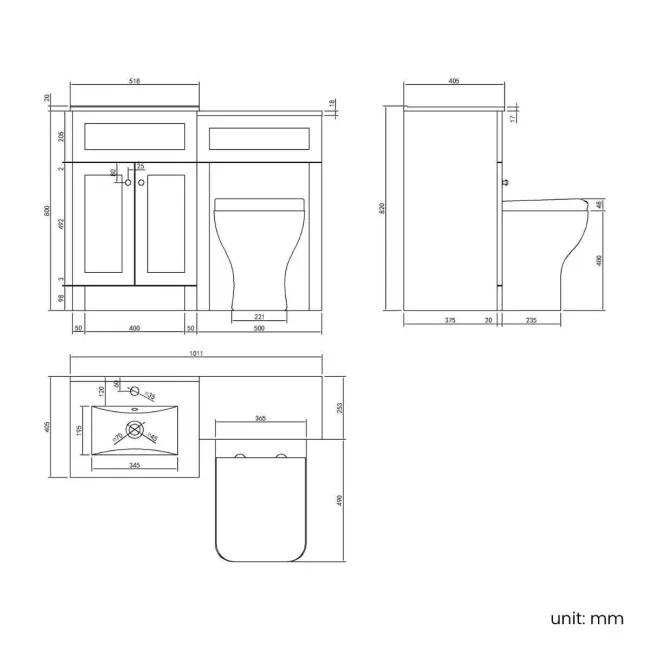 Milos Slate Grey Combination Vanity Basin and Houston Toilet 1000mm - Chrome Handles