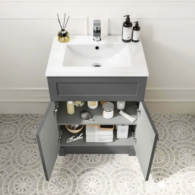 Milos Slate Grey Combination Vanity Basin and Houston Toilet 1100mm - Chrome Handles