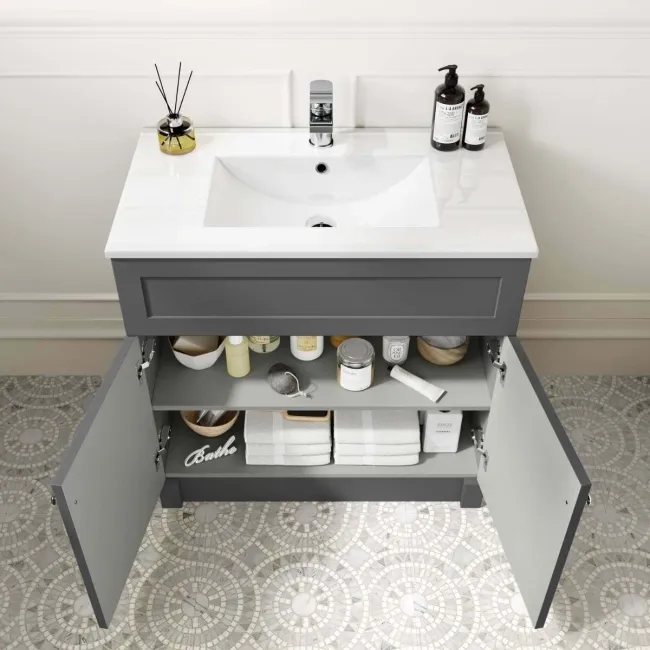 Milos Slate Grey Combination Vanity Basin and Houston Toilet 1300mm - Chrome Handles