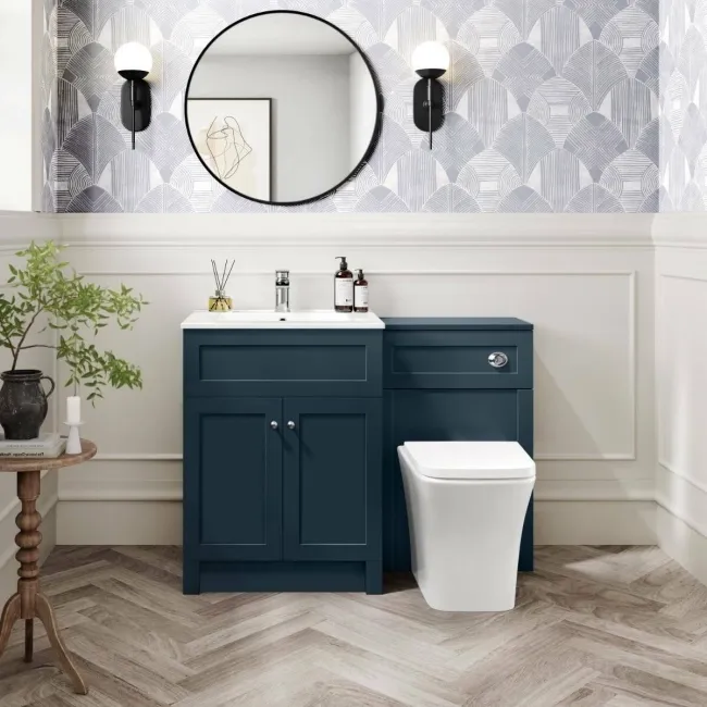 Milos Navy Blue Combination Vanity Basin and Houston Toilet 1100mm - Chrome Handles