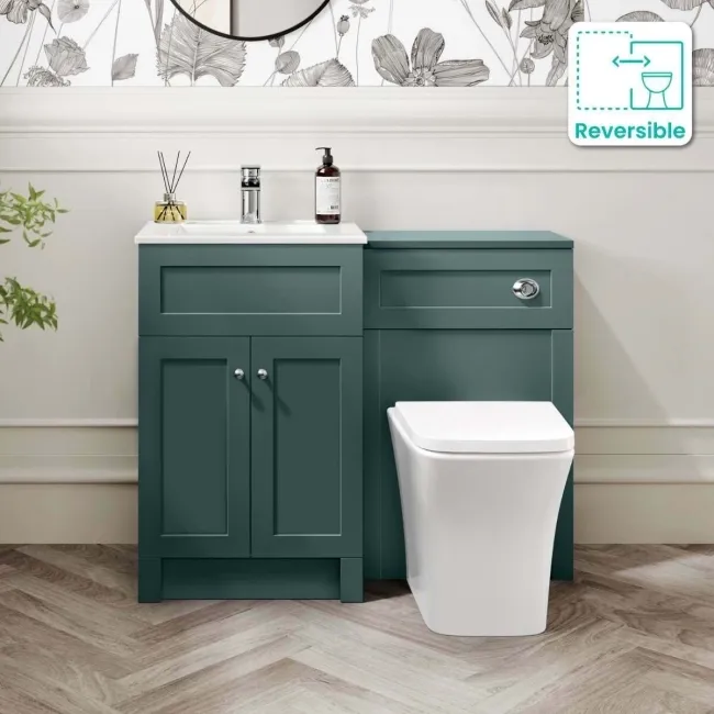 Milos Mystic Green Combination Vanity Basin and Houston Toilet 1000mm - Chrome Handles