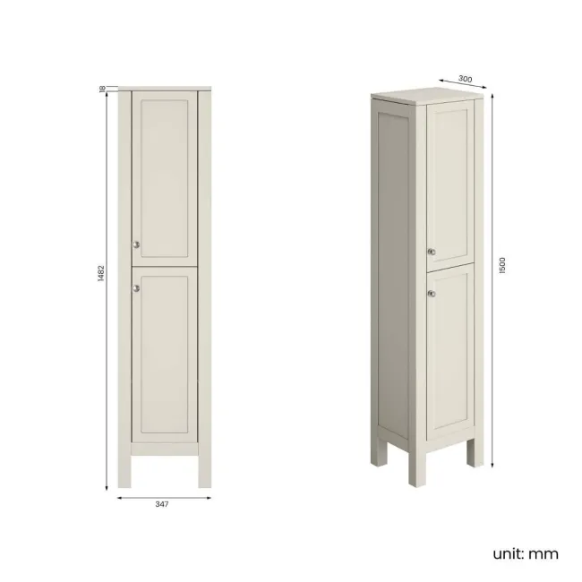 Bermuda Chalk White Floor Standing Tall Cabinet 1500x350mm