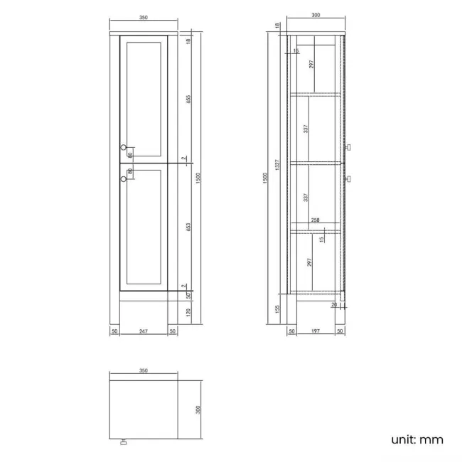 Bermuda Chalk White Floor Standing Tall Cabinet 1500x350mm