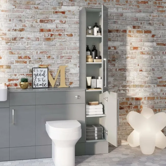 Harper Stone Grey Floor Standing Tall Cabinet Unit 1900x300mm