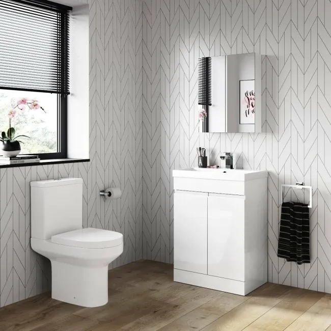 Trent Gloss White Basin Vanity 600mm and Toilet Set