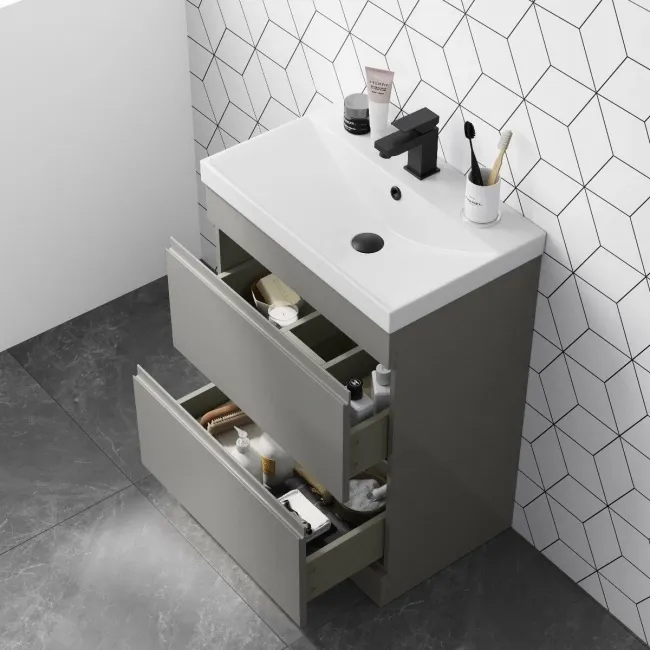 Trent Stone Grey Basin Drawer Vanity 600mm and Toilet Set