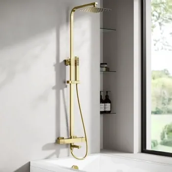 Skye Square Brushed Brass Thermostatic Bath Filler Shower Set
