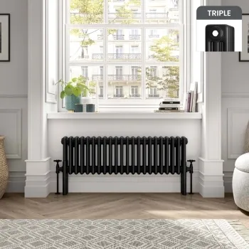 Athens Matt Black Triple Column Horizontal Traditional Radiator 300x1010mm