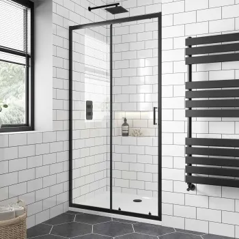 London Matt Black 6mm Sliding Shower Door 1100mm