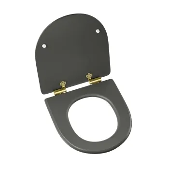 Kansas Traditional Graphite Grey Wooden Soft Close Seat with Brushed Brass Hinges