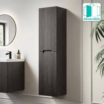 Crete Fluted Charcoal Elm Wall Hung Tall Cabinet 1400x350mm