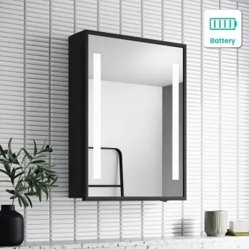 Mia Battery Operated Black Framed Illuminated LED Mirror Cabinet 610x450mm