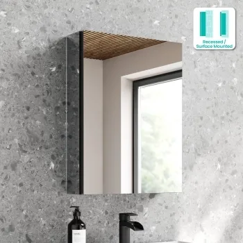 Esme Matt Black Recessed Mirror Cabinet 600x450mm