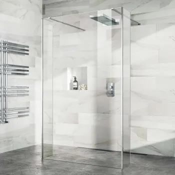 Copenhagen Easy Clean 8mm Walk Through Wet Room Shower Glass Panel 1200mm & 250mm Return Panel