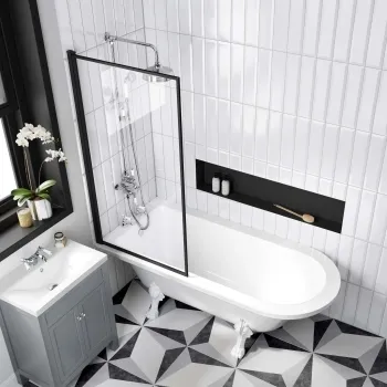 Abingdon 1700 Roll Top Shower Bath - White Claw Feet & 6mm Easy Clean Matt Black Framed Screen
