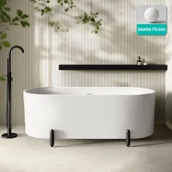 Shore 1700 Matt White Freestanding Bath - Matt Black Feet