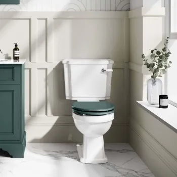 Hudson Traditional Close Coupled Toilet With Midnight Green Wooden Seat
