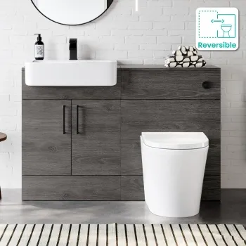 Harper Charcoal Elm Combination Vanity Basin and Boston Toilet 1200mm - Black Accents