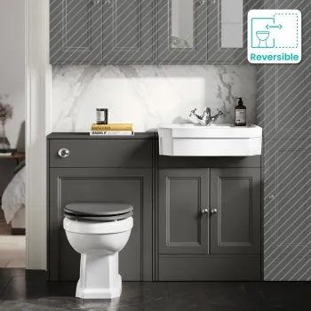 Monaco Graphite Grey Combination Vanity Traditional Basin and Hudson Toilet with Wooden Seat 1200mm