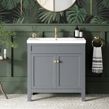 Bermuda Dove Grey Basin Vanity 800mm - Brushed Brass Accents