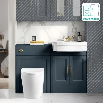 Monaco Inky Blue Combination Vanity Traditional Basin and Boston Toilet 1200mm - Brass Knurled Handles