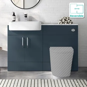 Harper Navy Blue Basin Vanity with Marble Top & Back To Wall Unit 1200mm - Excludes Toilet