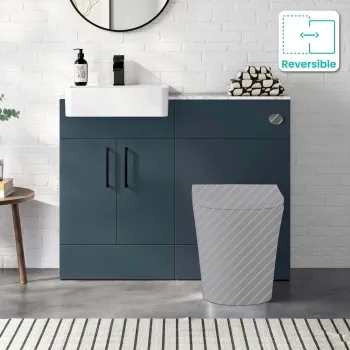Harper Navy Blue Basin Vanity with Marble Top & Back To Wall Unit 1000mm (Excludes Toilet) - Black Accents