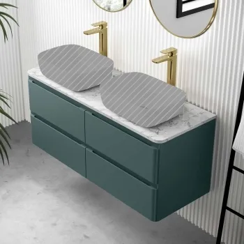 Corsica Midnight Green Wall Hung Drawer Vanity with Marble Top 1200mm - Excludes Counter Top Basin