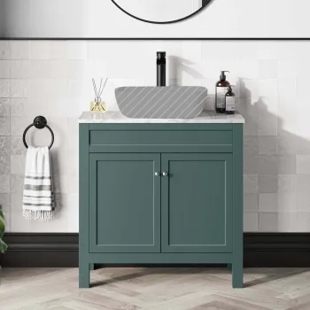 Bermuda Midnight Green Cabinet with Marble Top 800mm - Excludes Counter Top Basin