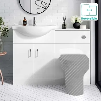 Quartz Gloss White Basin Vanity and Back To Wall Toilet Unit 1150mm - Excludes Toilet