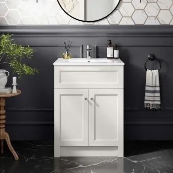 Milos Cotton White Basin Vanity 600mm - Chrome Handles