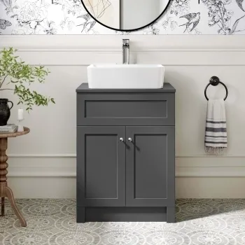 Milos Slate Grey Vanity with Troy Basin 600mm - Chrome Handles