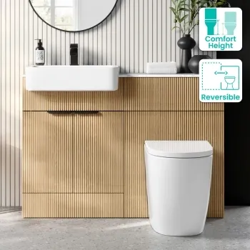 Sicily Fluted Country Oak Combination Vanity Basin with Marble Top & Utah Comfort Height Toilet 1200mm - Black Accents