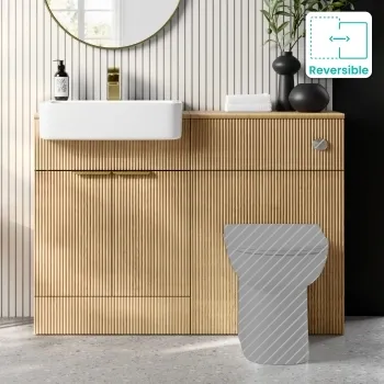 Sicily Fluted Country Oak Basin Vanity and Back To Wall Toilet Unit 1200mm (Excludes Toilet) - Brushed Brass Accents