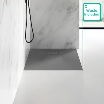 Berlin Square Dark Grey Slate Effect SMC Composite Shower Tray 800x800mm