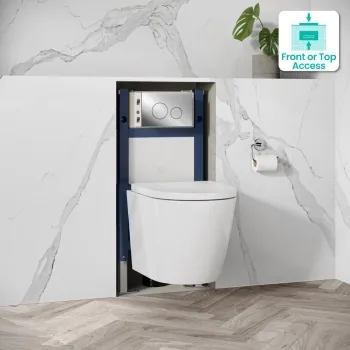 Idaho Pneumatic Compact Top & Front Wall Hung Toilet Frame and Concealed Cistern with Chrome Flush Plate - Round Buttons