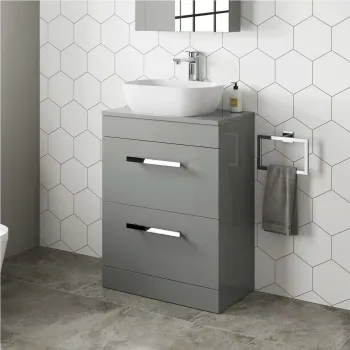 Avon Stone Grey Vanity Drawer with Curved Counter Top Basin 600mm
