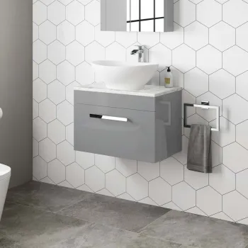 Avon Stone Grey Wall Hung Drawer Vanity with Marble Top & Oval Counter Top Basin 600mm