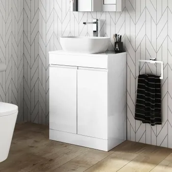 Trent Gloss White Vanity with Curved Counter Top Basin 600mm