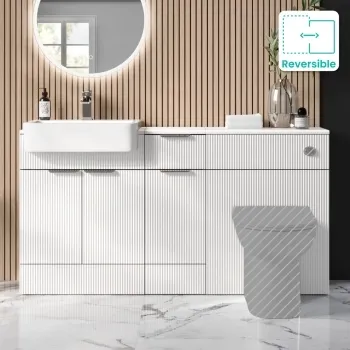 Sicily Fluted Coastal White Combination Vanity Basin 1500mm (Excludes Toilet) - Chrome Handles