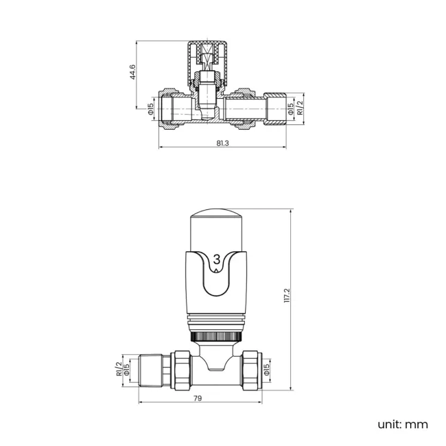 Antique Gold Thermostatic Straight Radiator Valve (Pair) Standard 15mm