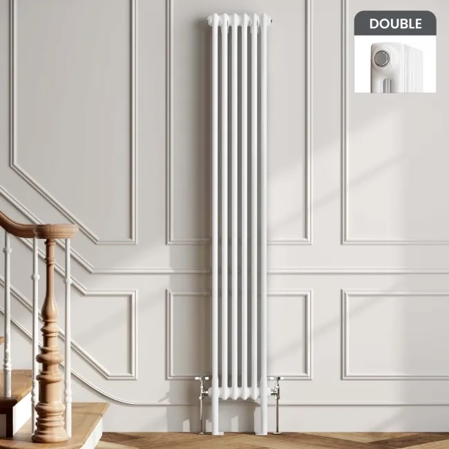 Athens White Double Column Vertical Traditional Radiator 1800x290mm