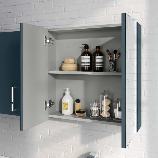 Navy Blue Mirror Cabinet 600mm